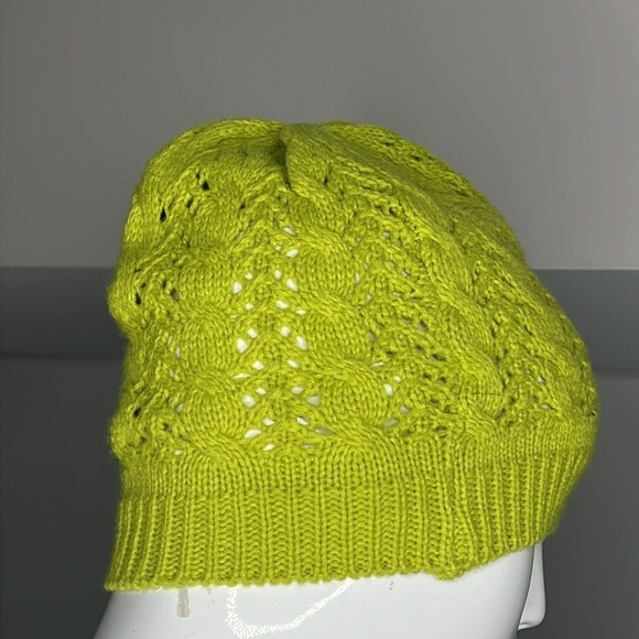Lime Green Crochet Wool Knit Beanie Hat - Picture 3 of 4